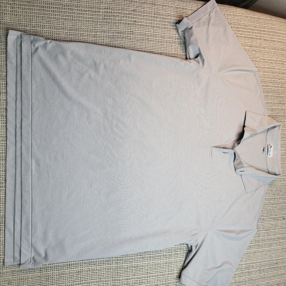 Peter Millar Polo Shirt Mens XL Gray Micro Stripe Golf Short Sleeve‎ Performance